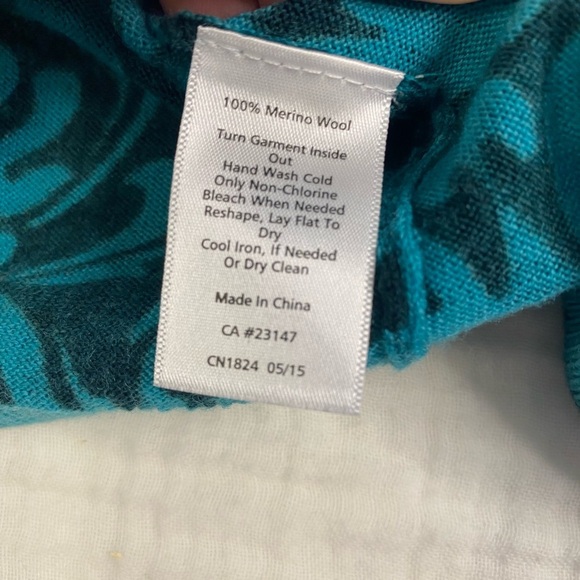 Talbots Green Teal Paisley Merino Wool Long Sleeve Open Cardigan Sweater Small - Picture 6 of 12